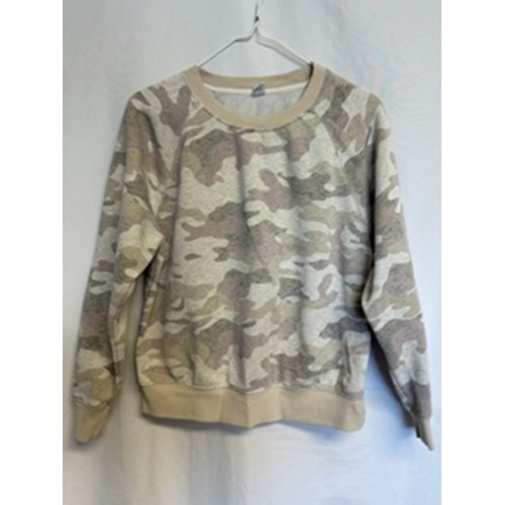 Old Navy Womens Camo Crewneck Raglan Sweatshirt Beige Tan Small